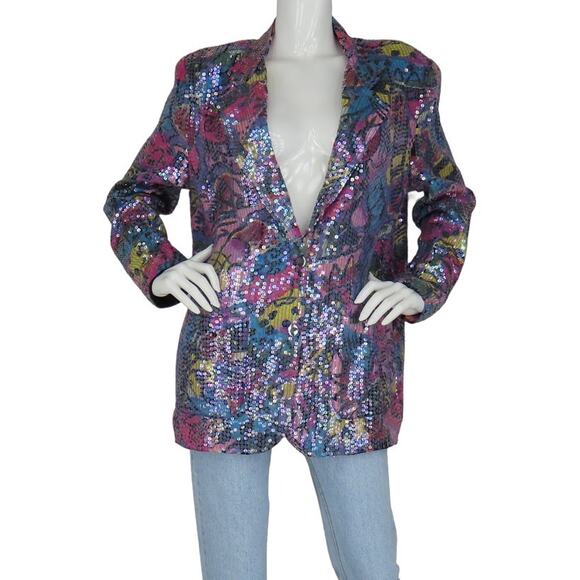 Sandy Starkman Sequins Glam Party Jacket Blazer Medium M - Picture 3 of 7